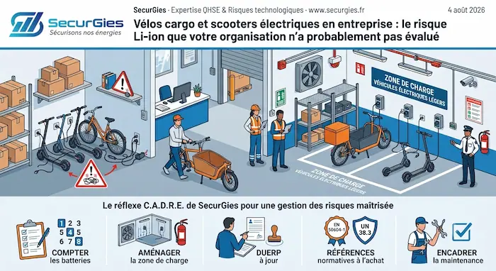 Vélos cargo et scooters électriques en entreprise : le risque Li-ion que votre organisation n'a probablement pas évalué