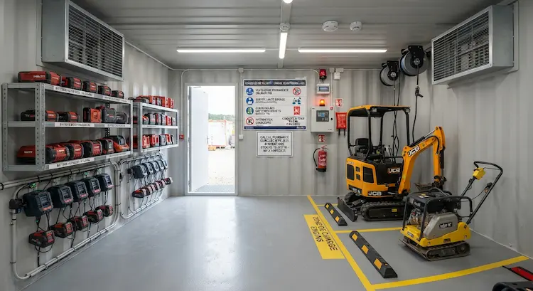 Locaux de charge en chantier : aménagement réglementaire et prévention incendie pour les bases-vie électrifiées
